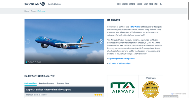 Security scan screenshot of https://skytraxratings.com/airlines/ita-airways-rating