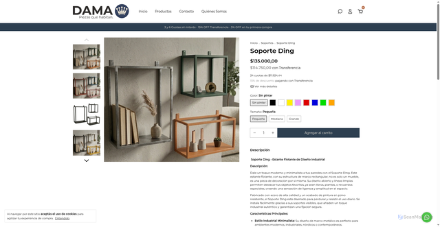Security scan screenshot of https://damadesign.shop/productos/soporte-ding/