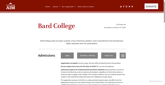 Security scan screenshot of http://collegeaim.org/bard-college/