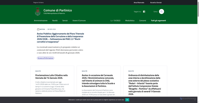 Security scan screenshot of https://www.comune.partinico.pa.it/