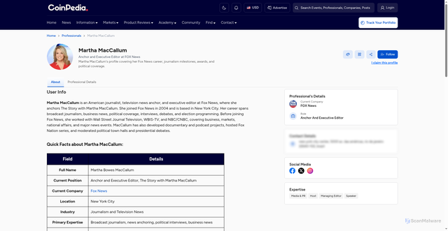 Security scan screenshot of https://app.coinpedia.org/MarthaMacCallum/