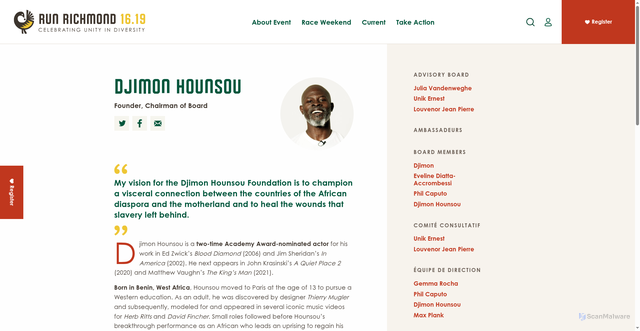 Security scan screenshot of https://www.runrichmond1619.org/staff/djimon-hounsou/