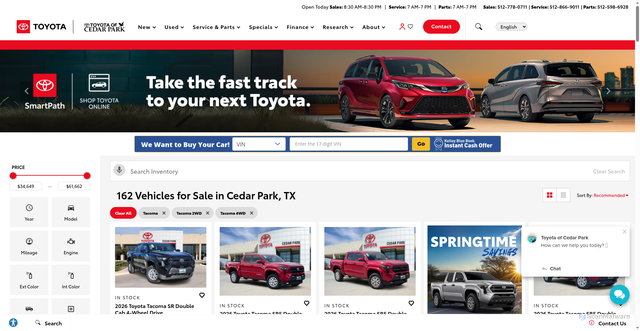 Security scan screenshot of https://www.toyotaofcedarpark.com/new-vehicles/tacoma/
