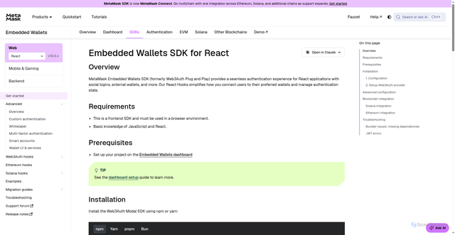 Security scan screenshot of http://metamask-docs-4q672pqsp-consensys-ddffed67.vercel.app/embedded-wallets/sdk/react