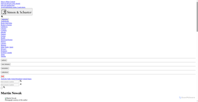 Security scan screenshot of https://www.simonandschuster.ca/authors/Martin-Nowak/48807606