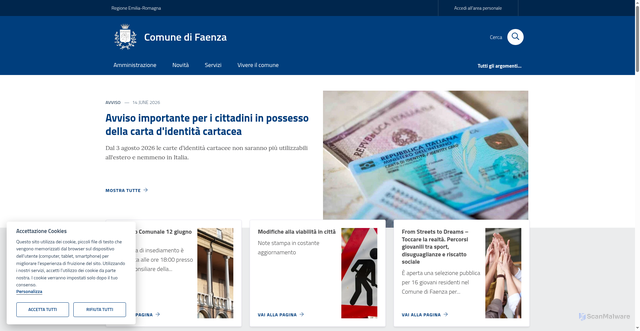 Security scan screenshot of https://www.comune.faenza.ra.it