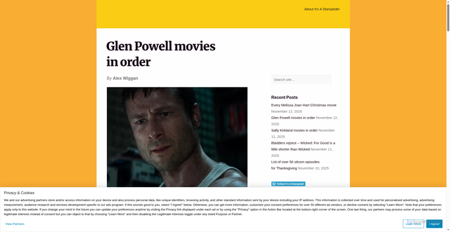 Security scan screenshot of https://itsastampede.com/2025/11/12/glen-powell-movies-in-order/