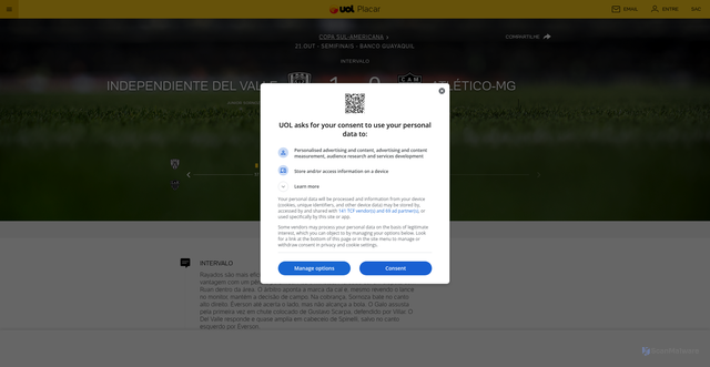 Security scan screenshot of https://placar.uol.com.br/esporte/futebol/copa-sul-americana/2025/10/21/independiente-del-valle-x-atletico-mg.htm