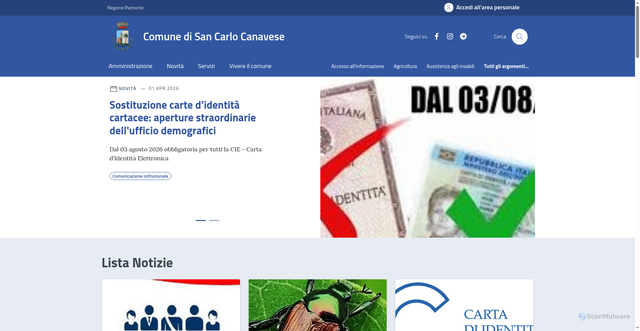 Security scan screenshot of https://www.comune.sancarlocanavese.to.it/
