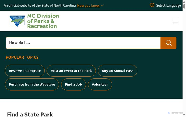 Security scan screenshot of https://www.ncparks.gov/