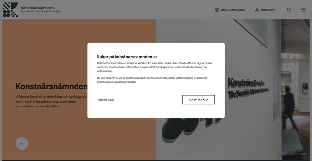 Security scan screenshot of https://www.konstnarsnamnden.se