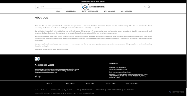 Security scan screenshot of https://accessoriezworld.com/about-us