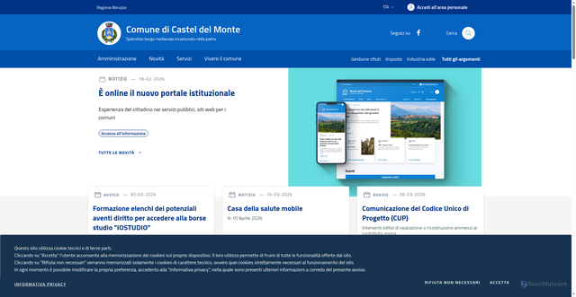 Security scan screenshot of https://www.comune.casteldelmonte.aq.it/