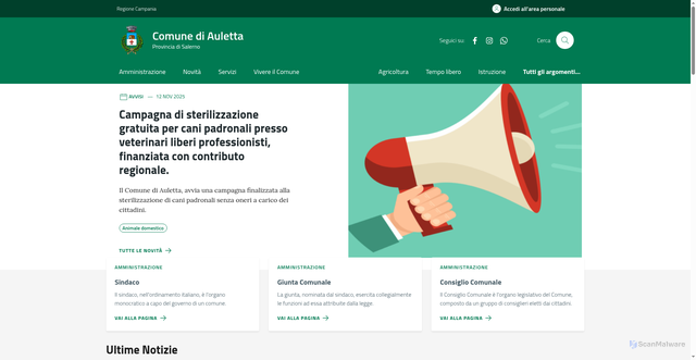 Security scan screenshot of https://comune.auletta.sa.it/
