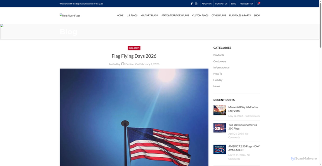 Security scan screenshot of https://www.redriverflags.com/flag-flying-days-2026/?srsltid=AfmBOoqDRf7G6vFUsjXnupN0VU0PAu-eoUt697EGdZwniGvoxchzJVD-