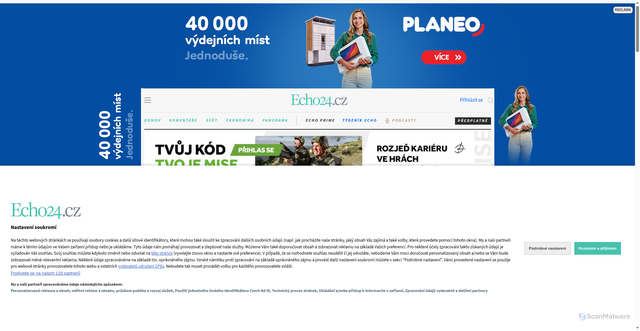 Security scan screenshot of https://www.echo24.cz