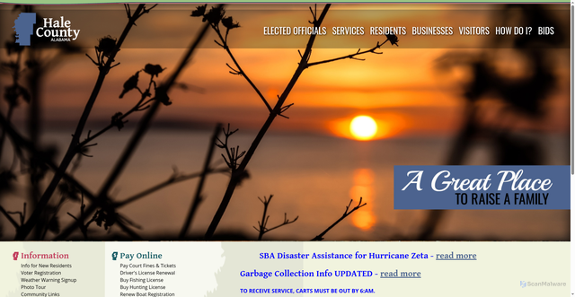 Security scan screenshot of https://www.halecountyal.gov/
