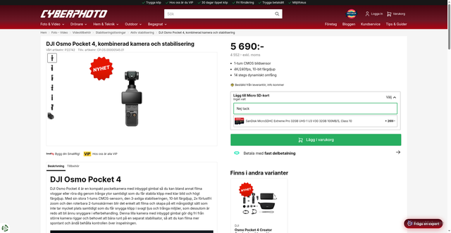 Security scan screenshot of https://www.cyberphoto.se/foto-video/videotillbehor/stabiliseringslosningar/gimbal-aktiv-stabilisering/dji-osmo-pocket-4-kombinerad-kamera-och-stabilisering