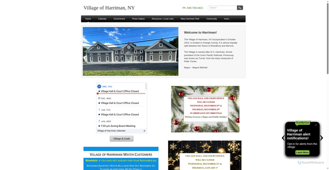 Security scan screenshot of https://www.villageofharriman.gov/