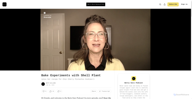Security scan screenshot of https://bettyeatz.substack.com/p/bake-experiments-with-shell-plant