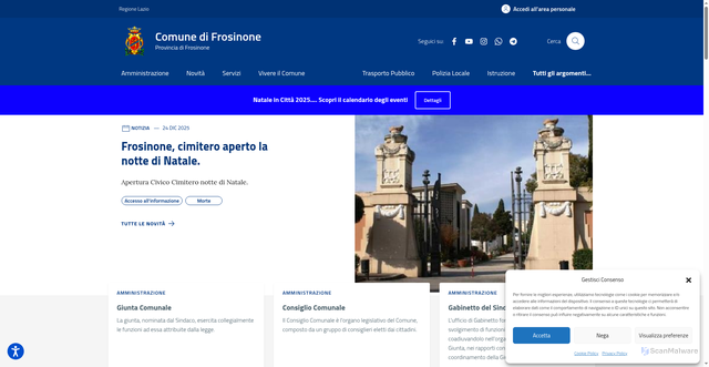 Security scan screenshot of https://comune.frosinone.it/
