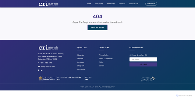 Security scan screenshot of https://crisecure.com/404