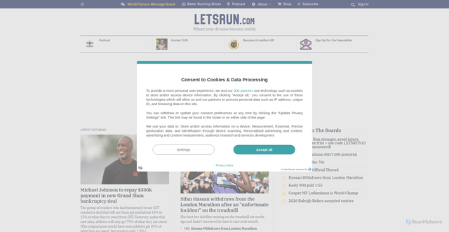 Security scan screenshot of https://www.letsrun.com