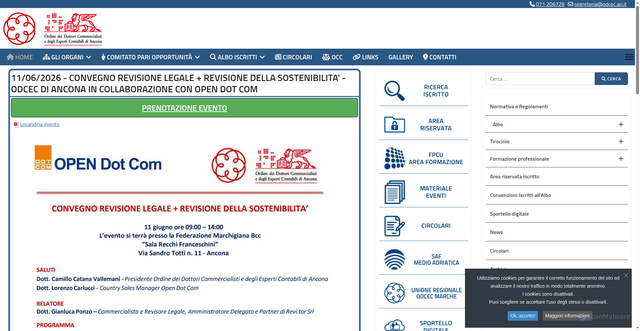 Security scan screenshot of https://www.odcec.an.it