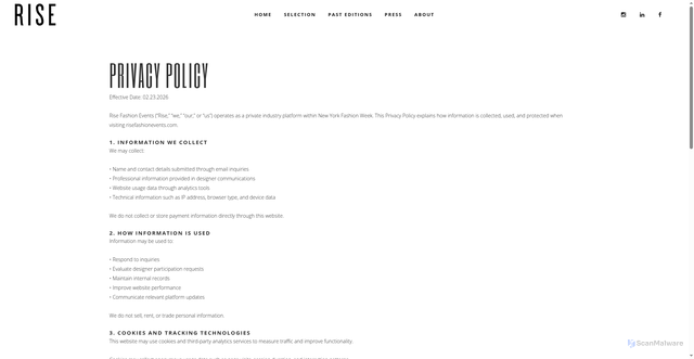 Security scan screenshot of https://risefashiongroup.com/privacy-policy/