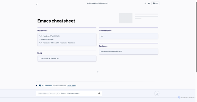 Security scan screenshot of https://cheatsheet-ana.pages.dev/emacs