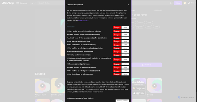 Security scan screenshot of https://www.zedge.net/ringtones/e7be62e4-d45b-4130-a8e6-0fa2322a590f