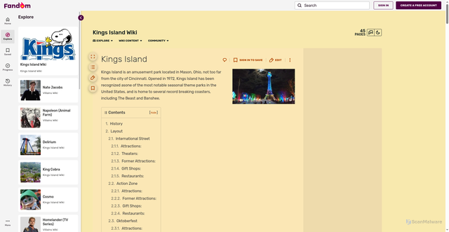 Security scan screenshot of https://kingsisland.fandom.com/wiki/Kings_Island