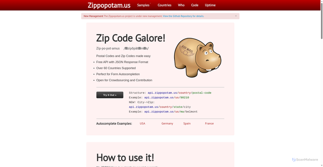 Security scan screenshot of https://zippopotam.us