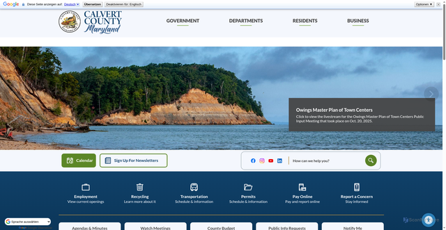 Security scan screenshot of https://calvertcountymd.gov/
