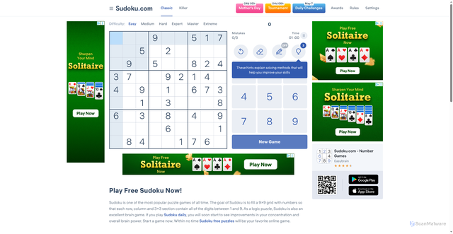 Security scan screenshot of https://sudoku.com