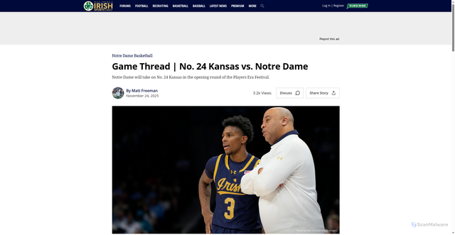 Security scan screenshot of https://irishsportsdaily.com/s/26590/game-thread-no-24-kansas-vs-notre-dame