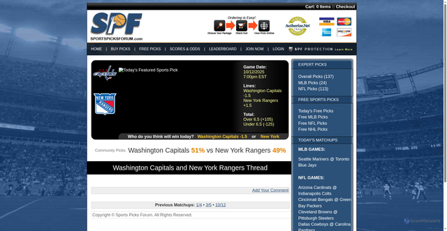 Security scan screenshot of https://www.sportspicksforum.com/matchup.php?id=226741