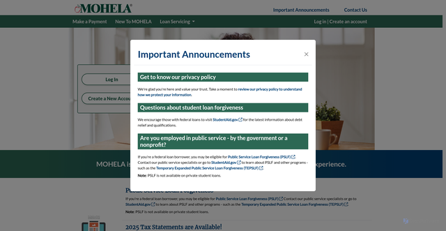 Security scan screenshot of https://servicing.mohela.com