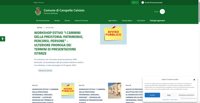 Security scan screenshot of https://www.comune.carapellecalvisio.aq.it/