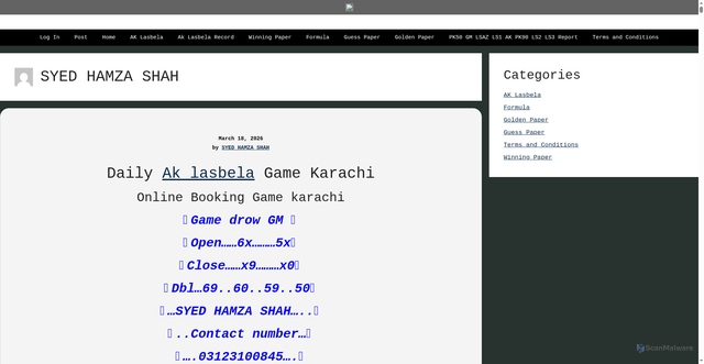 Security scan screenshot of https://aklasbelaonline.com/author/hamza/