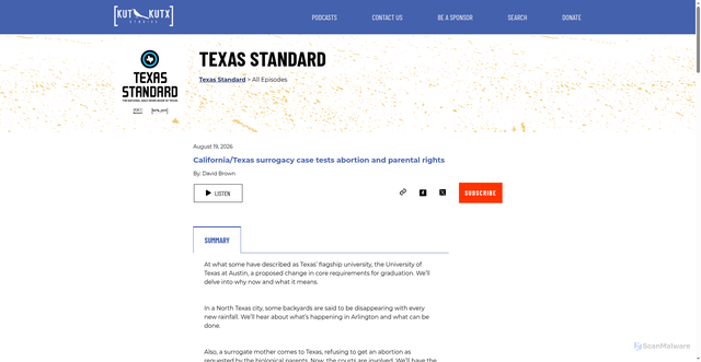 Security scan screenshot of https://kutkutx.studio/texas-standard/california-texas-surrogacy-case-tests-abortion-and-parental-rights