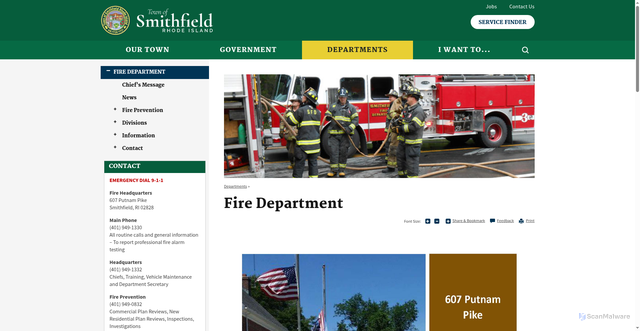 Security scan screenshot of https://www.smithfieldri.gov/departments/fire-department