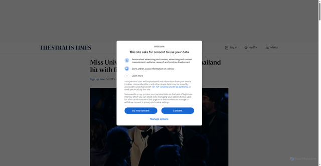 Security scan screenshot of https://asianews.network/miss-universe-owners-in-mexico-and-thailand-hit-with-fraud-and-trafficking-claims/
