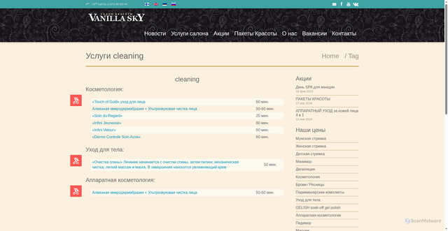 Security scan screenshot of http://vanillasky.ee/ru/for/cleaning