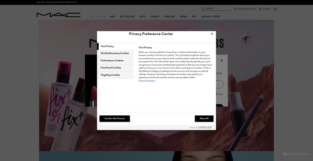 Security scan screenshot of https://www.maccosmetics-qa.com/