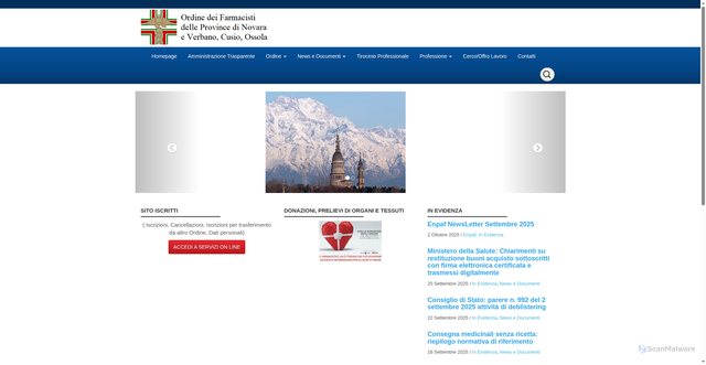 Security scan screenshot of https://ordinefarmacistinovco.it/