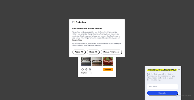 Security scan screenshot of https://finimize.com/content/cycle-pharmaceuticals-makes-bold-move-to-acquire-vanda-pharma