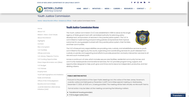 Security scan screenshot of https://www.njoag.gov/about/divisions-and-offices/youth-justice-commission-home/