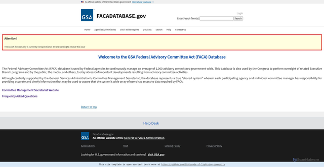 Security scan screenshot of https://www.facadatabase.gov/FACA/s/