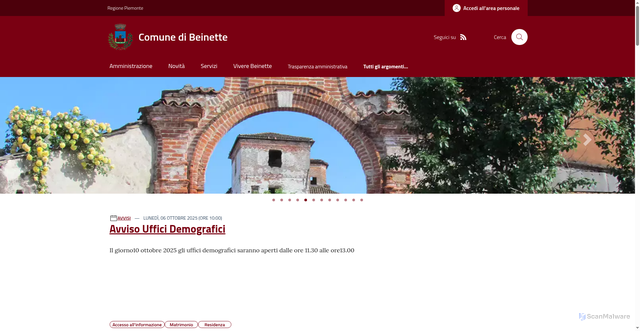 Security scan screenshot of https://www.comune.beinette.cn.it/